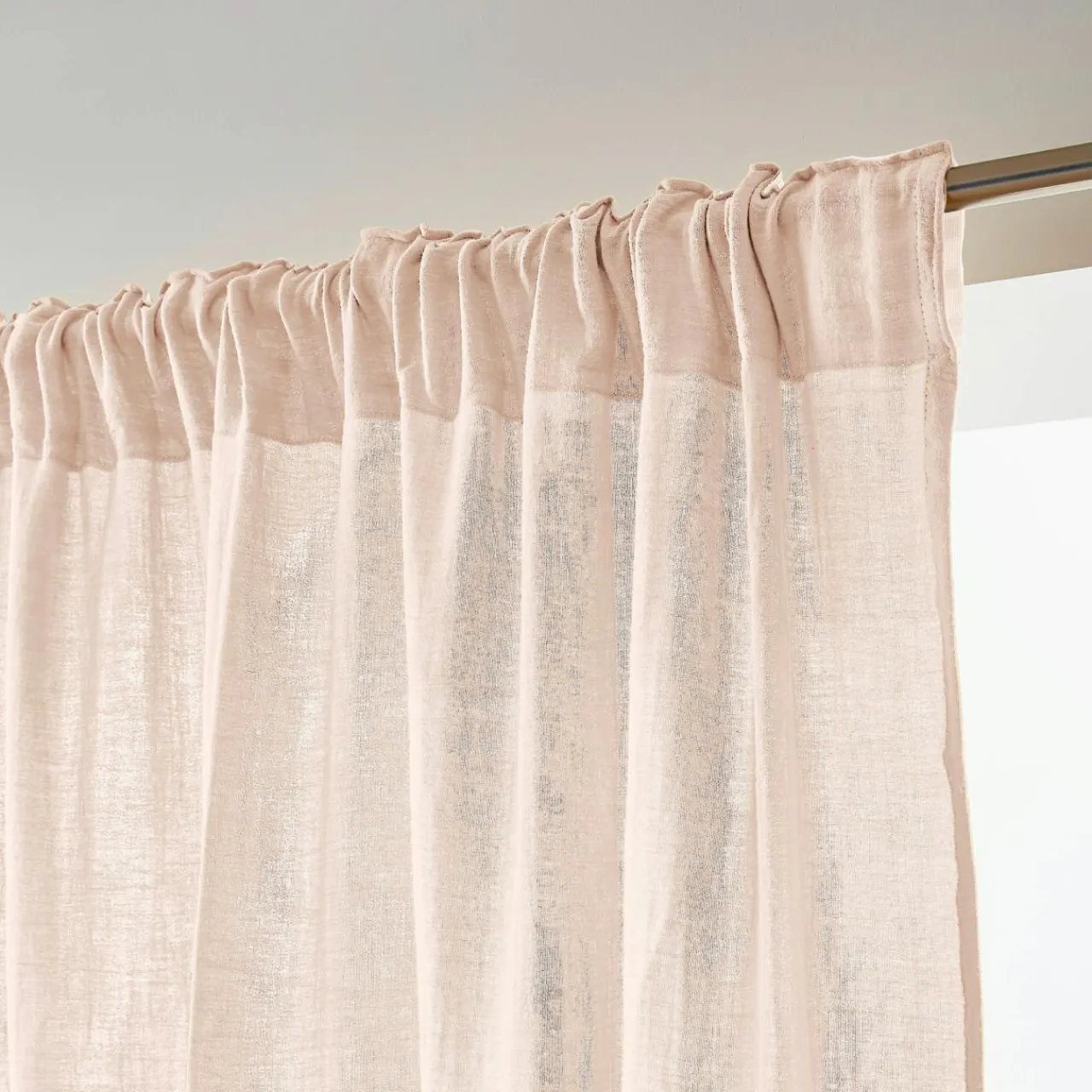 Rideau|EMINZA Rideau gaze de coton galon fronceur (180 x 240 cm) Gaïa Rose poudré