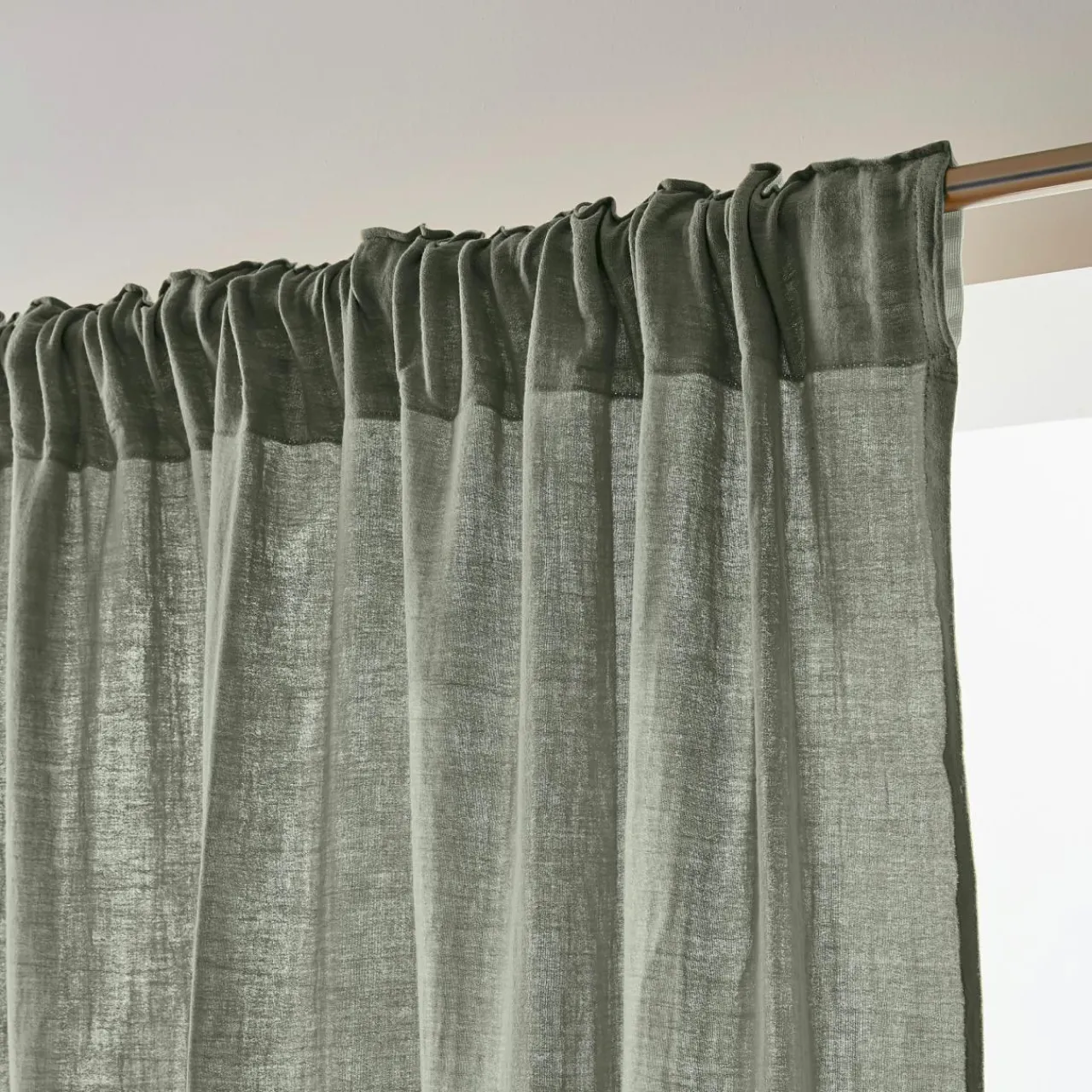 Rideau|EMINZA Rideau gaze de coton galon fronceur (180 x 240 cm) Gaïa Vert romarin