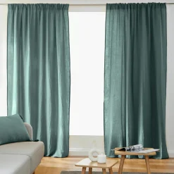 Rideau|EMINZA Rideau gaze de coton galon fronceur (140 x 240 cm) Gaïa Bleu canard