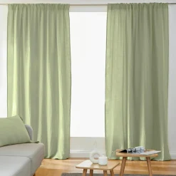 Rideau|EMINZA Rideau gaze de coton galon fronceur (140 x 240 cm) Gaïa Vert tilleul