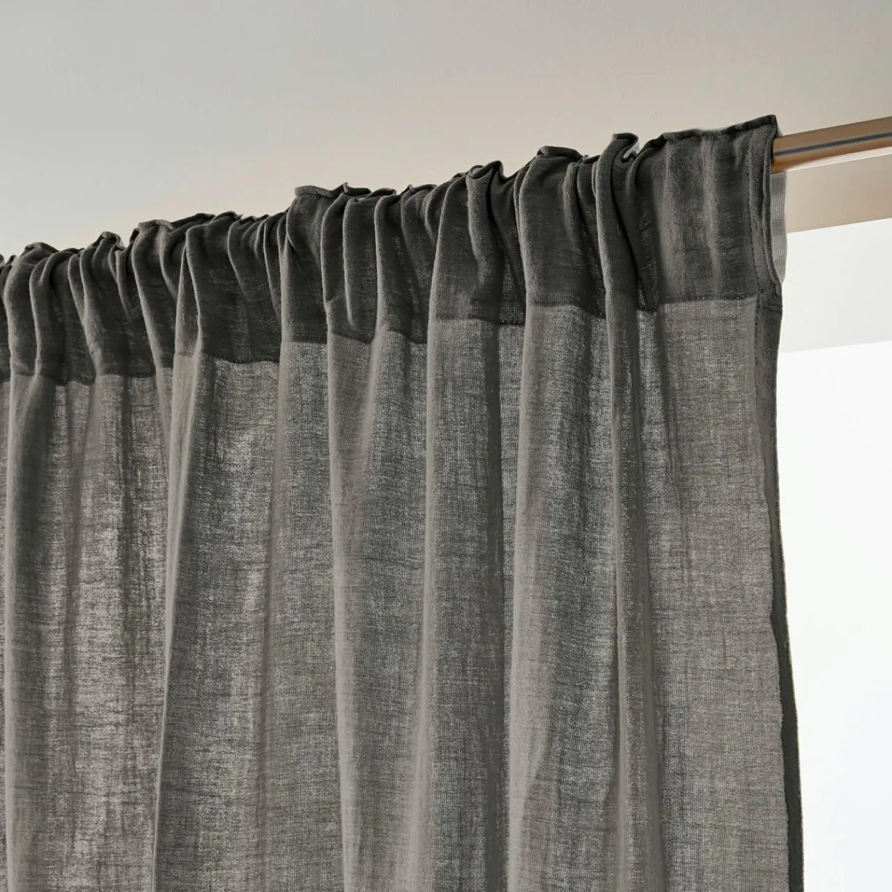 Rideau|EMINZA Rideau gaze de coton galon fronceur (140 x 240 cm) Gaïa Gris granit Gris foncé