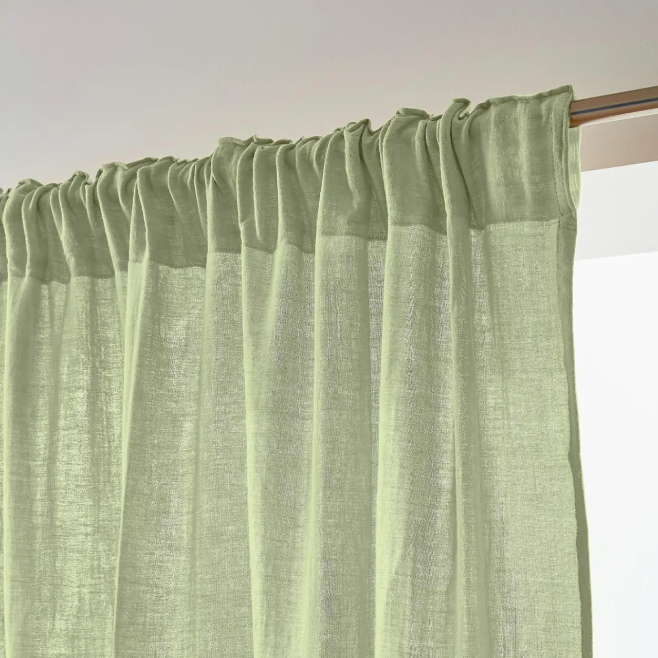 Rideau|EMINZA Rideau gaze de coton galon fronceur (180 x 240 cm) Gaïa Vert tilleul