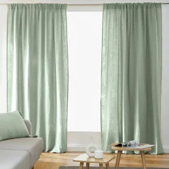 Rideau|EMINZA Rideau gaze de coton galon fronceur (140 x 240 cm) Gaïa Vert Eucalyptus