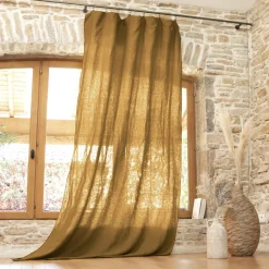 Rideau|EMINZA Rideau lin lavé ajustable (140 x max 270 cm) Louise Caramel