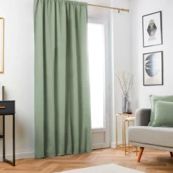 Rideau|EMINZA Rideau obscurcissant thermique galon fronceur (140 x 240 cm) Minuit Vert kaki