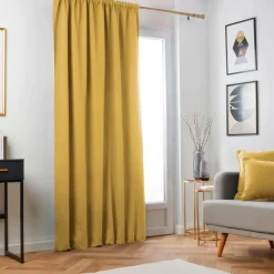 Rideau|EMINZA Rideau obscurcissant thermique galon fronceur (280 x 240 cm) Minuit Jaune ocre