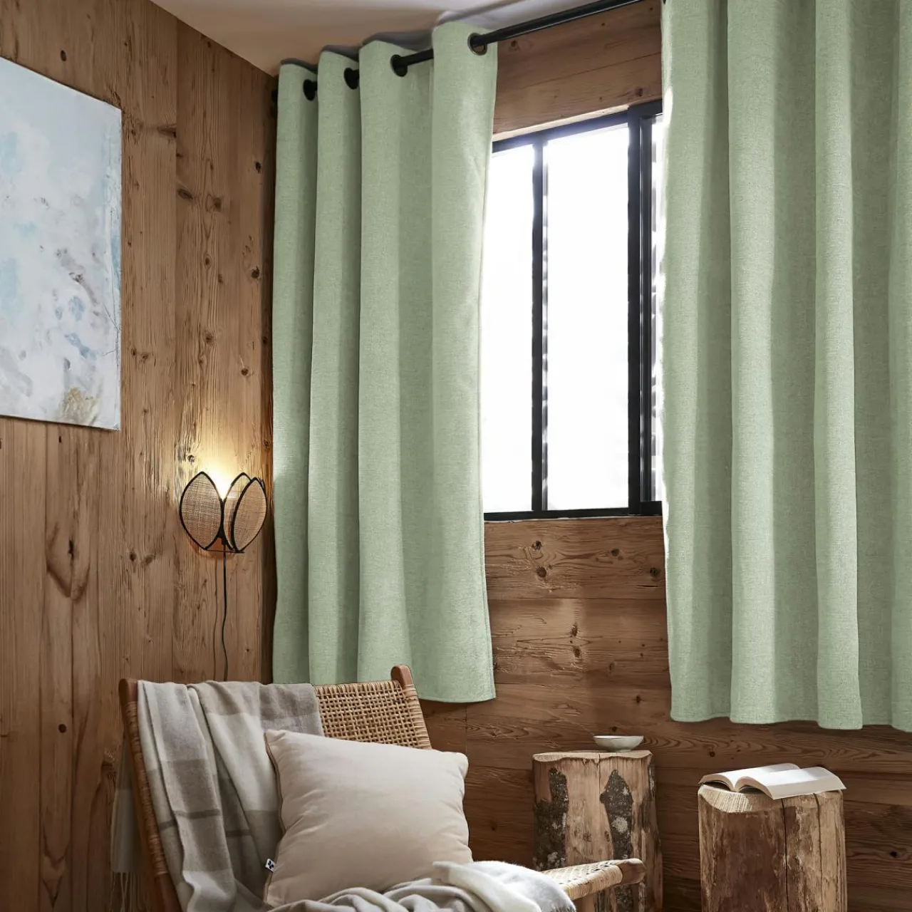 Rideau Thermique|Rideau|EMINZA Rideau occultant isolant Total Blackout (140 x 180 cm) Magnus Vert Eucalyptus