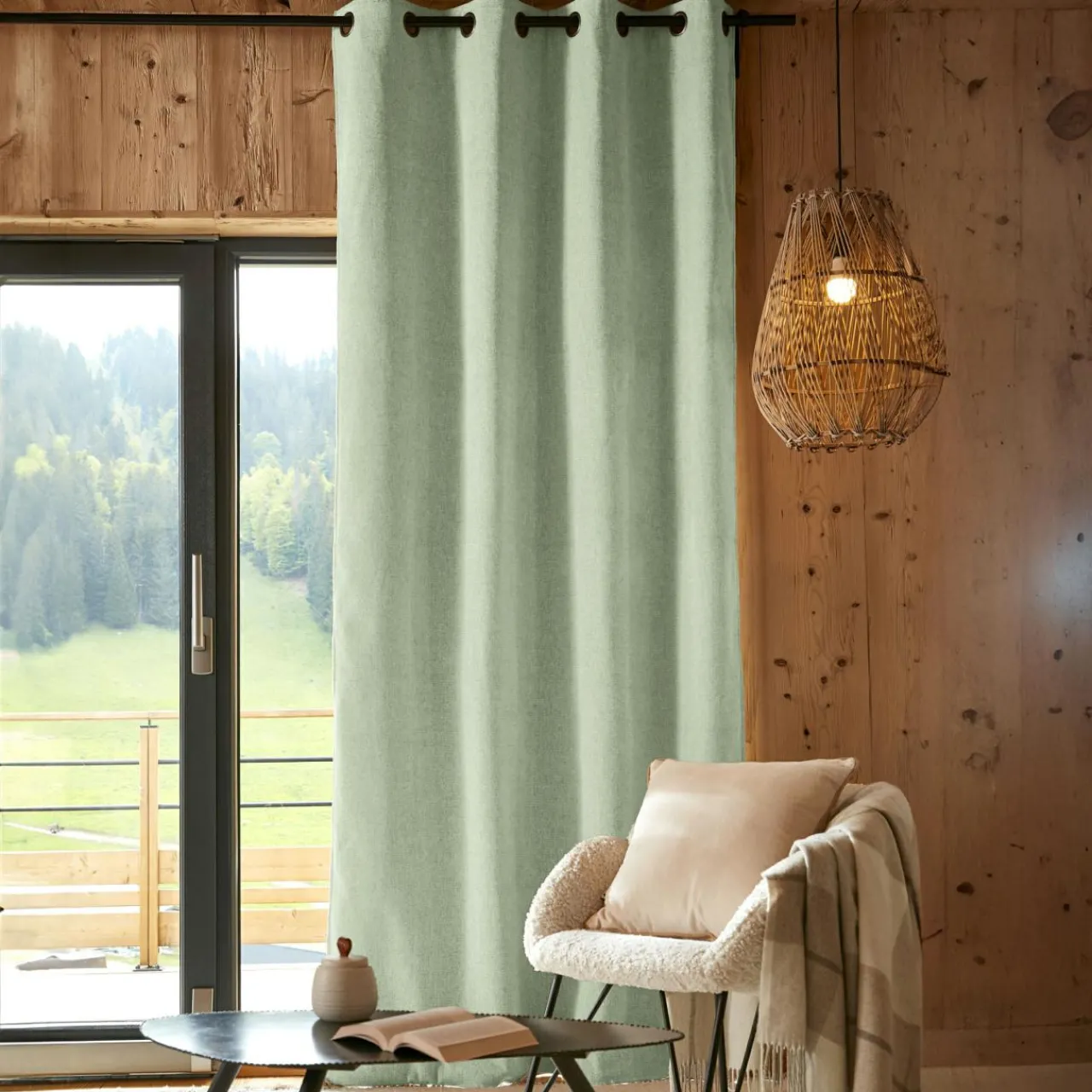 Rideau Thermique|Rideau|EMINZA Rideau occultant isolant Total Blackout (140 x 240 cm) Magnus Vert Eucalyptus