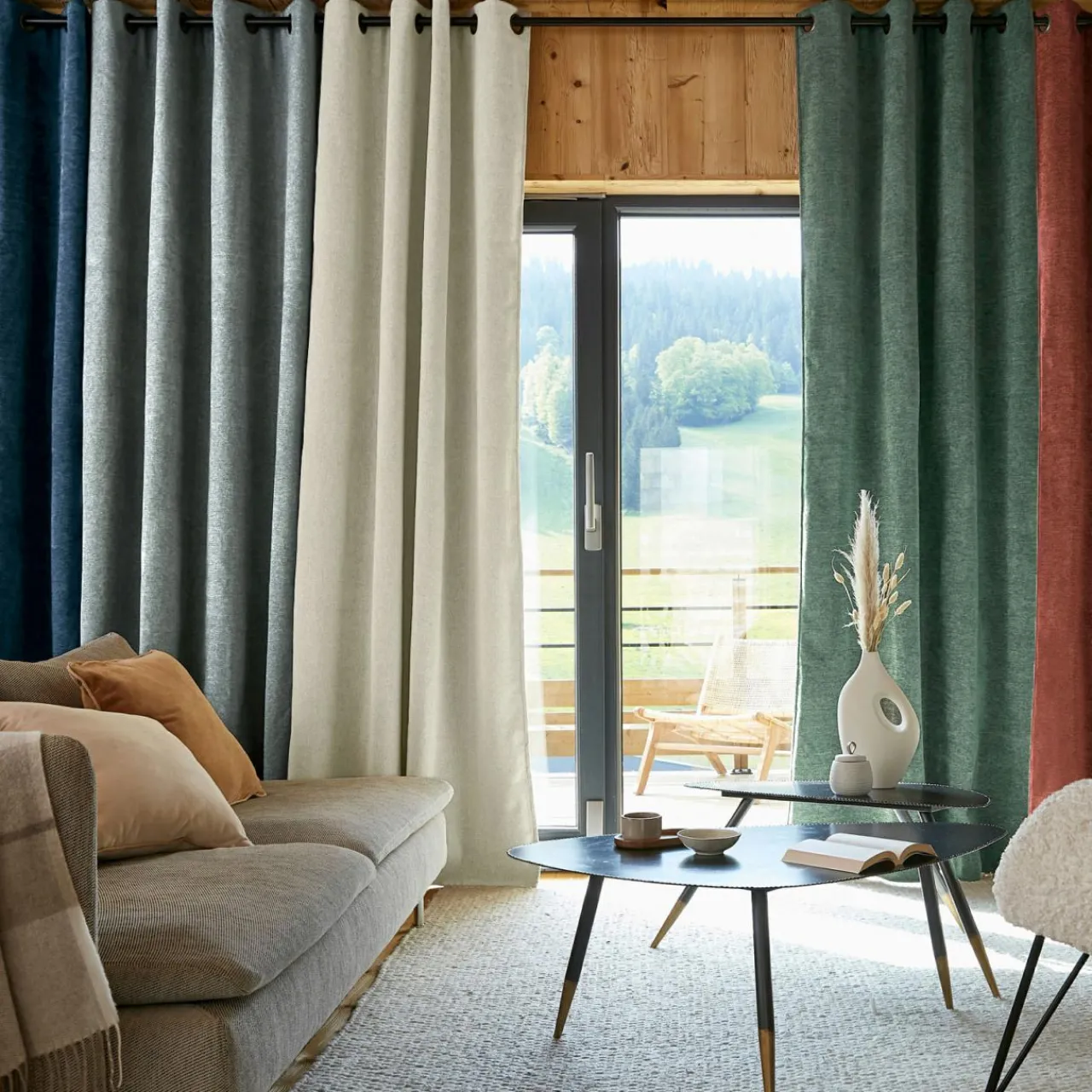 Rideau Thermique|Rideau|EMINZA Rideau occultant isolant Total Blackout (140 x 240 cm) Magnus Vert Eucalyptus