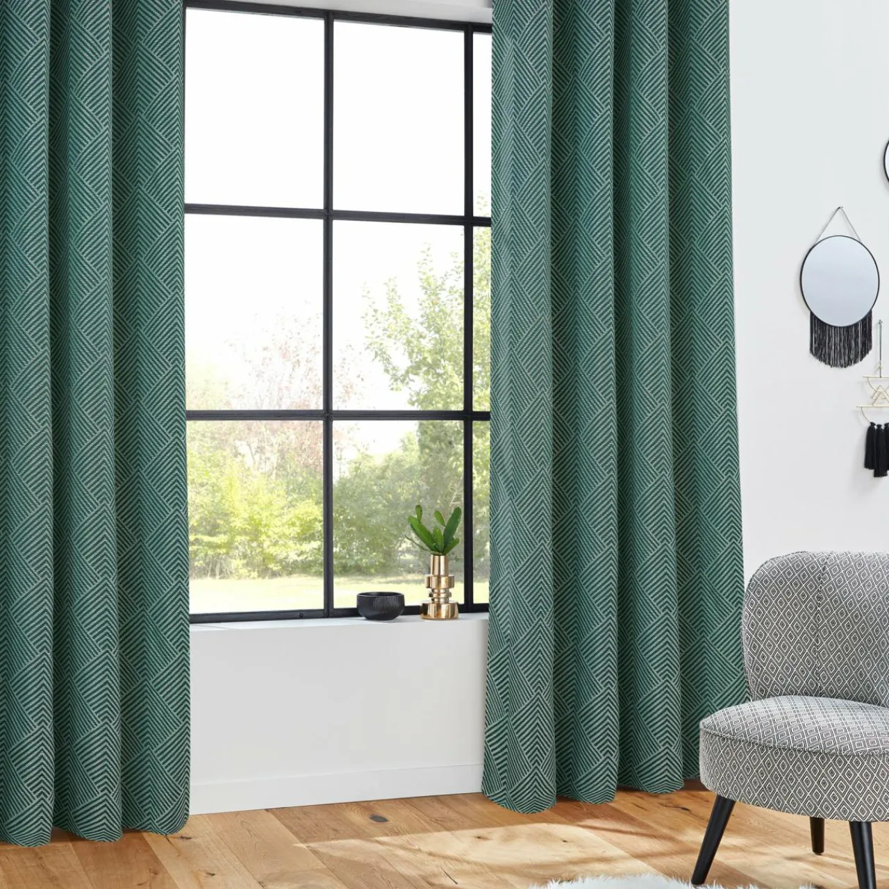 Rideau|ATMOSPHERA Rideau oeillets (140 x 260 cm) Geom Bleu canard