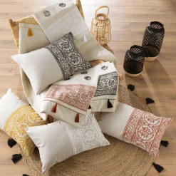 Rideau|DOUCEUR D'INTERIEUR Rideau oeillets pompons (140 x 240 cm) Isalina Jaune