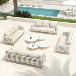 Salon De Jardin|MOBELLIA Salon de jardin aluminium 12 places 8 pcs Monte Carlo Blanc et beige Blanc - Beige