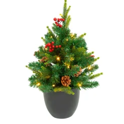 Sapin Artificiel De Noël|JJA Sapin artificiel de Noël lumineux (H42 cm) Baies et pomme de pin Sapin vert lumineux