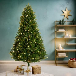 Sapin Grande Taille|Sapin Artificiel De Noël|EMINZA Sapin de Noël artificiel lumineux 400 LED (H210 cm) Barrow Vert sapin Sapin vert lumineux