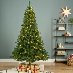 Sapin Grande Taille|Sapin Artificiel De Noël|EMINZA Sapin de Noël artificiel lumineux 320 LED (H210 cm) King Vert sapin Sapin vert lumineux
