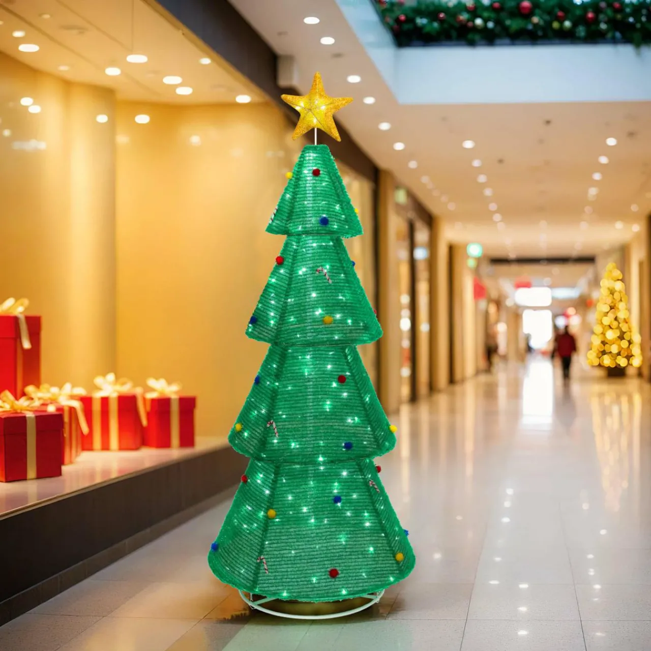 Personnage, Objet Grand Format|Déco Et Objet Lumineux|JJA Sapin de Noël lumineux 200 LED (H188 cm) Grande étoile Blanc froid Vert