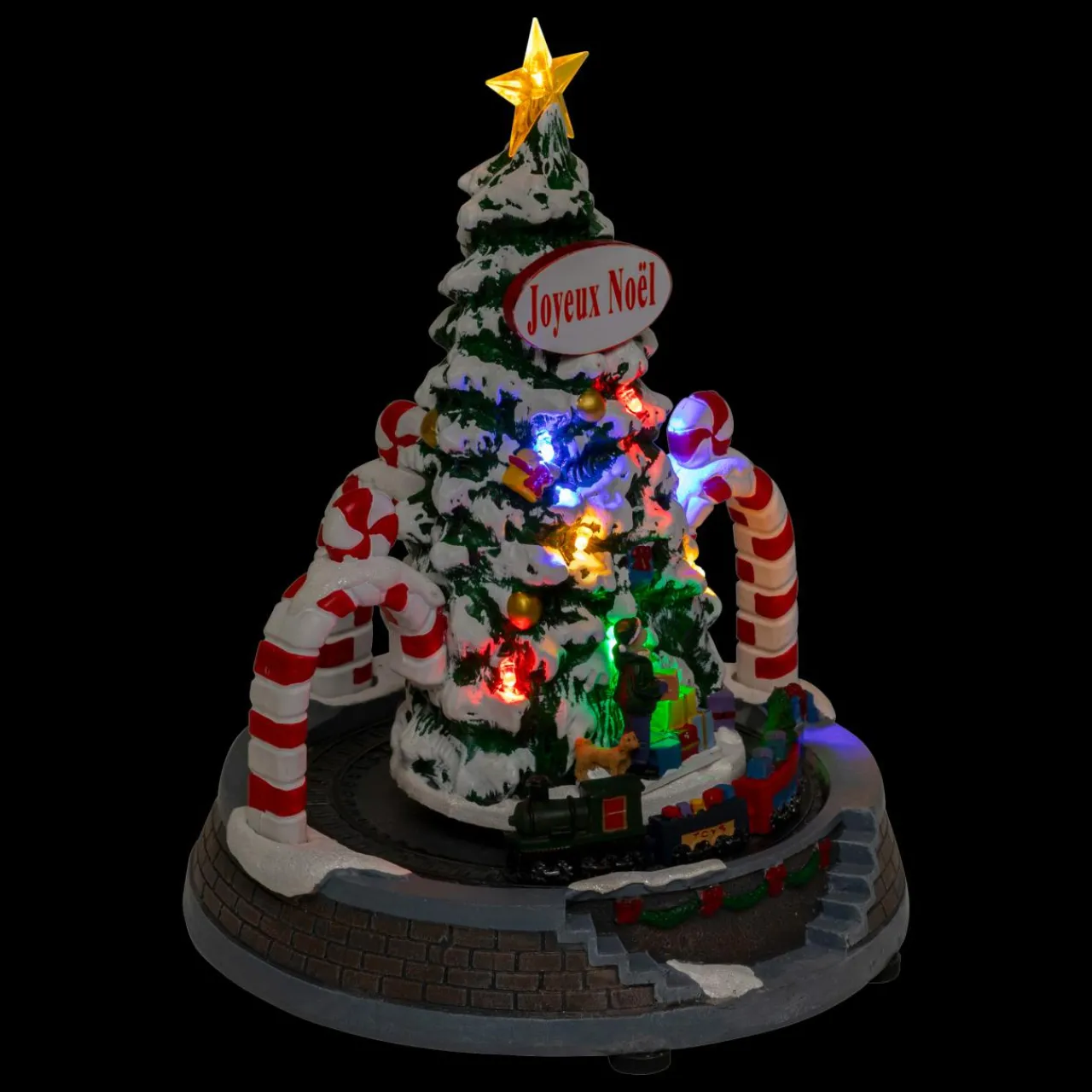 Village De Noël Lumineux|JJA Sapin de Noël lumineux et animé à piles (H24 cm) Arches sucre d'orge Multicolore