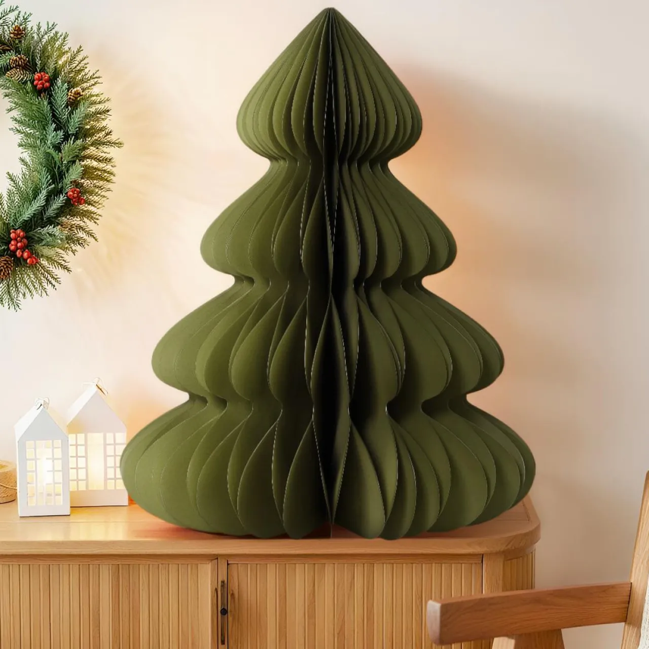 Déco Et Objet De Noël|KAEMINGK Sapin papier à poser (H90 cm) Fermeture Magnétique Vert