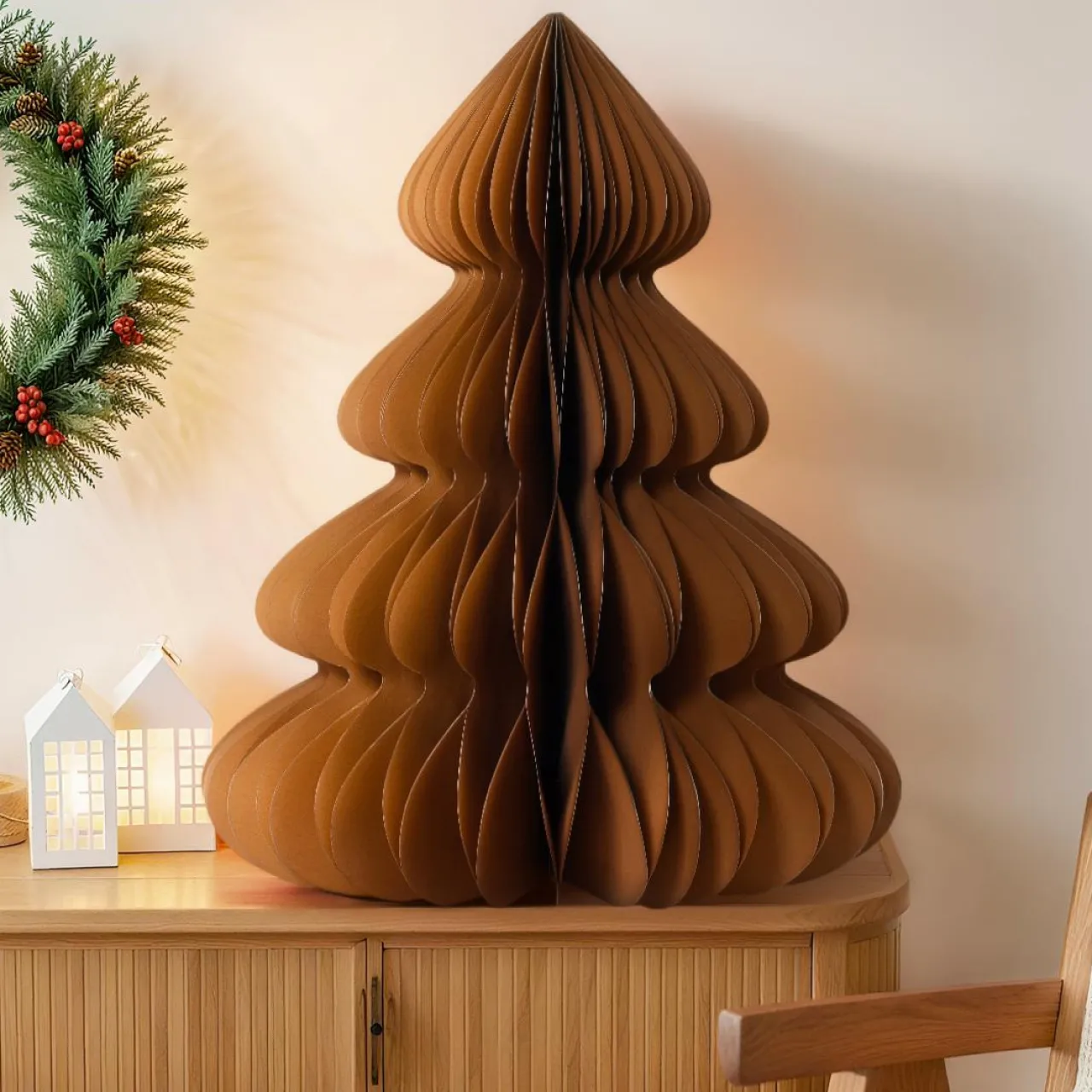 Déco Et Objet De Noël|KAEMINGK Sapin papier à poser (H90 cm) Fermeture Magnétique Brun café