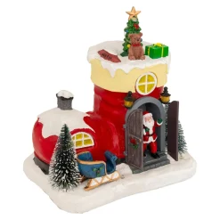 Village De Noël Lumineux|JJA Scène de vie animée et musicale (H22 cm) Botte du Père Noël Multicolore