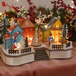 Village De Noël Lumineux|BLACHERE Scène de vie illuminée 10 LED (H18 cm) Village coloré Multicolore