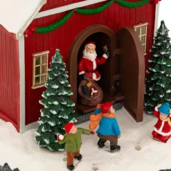 Village De Noël Lumineux|JJA Scène de vie illuminée et animée (H18 cm) Père Noël et enfants Multicolore