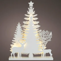Déco Et Objet De Noël|Déco Et Objet Lumineux|KAEMINGK Scène lumineuse en bois à piles (H40 cm) Forêt Blanc chaud