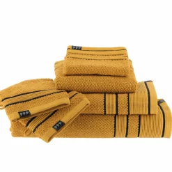 Linge De Bain|Serviette De Bain|TENDANCE Serviette de bain coton (50 x 90 cm) Black Line / noir Jaune ocre