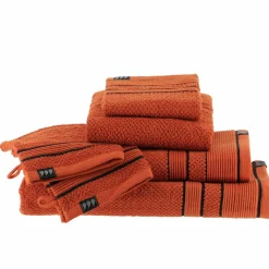 Linge De Bain|Serviette De Bain|TENDANCE Serviette de bain coton (30 x 50 cm) Black Line / noir Terracotta