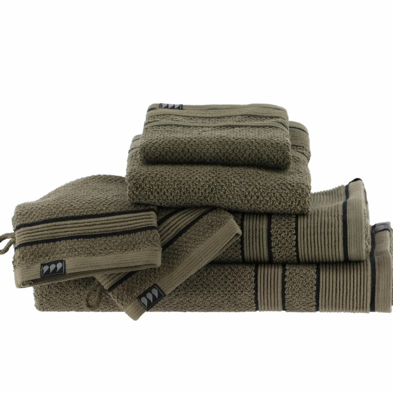 Linge De Bain|Serviette De Bain|TENDANCE Serviette de bain coton (70 x 130 cm) Black Line / noir Vert kaki