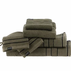 Linge De Bain|Serviette De Bain|TENDANCE Serviette de bain coton (50 x 90 cm) Black Line / noir Vert kaki