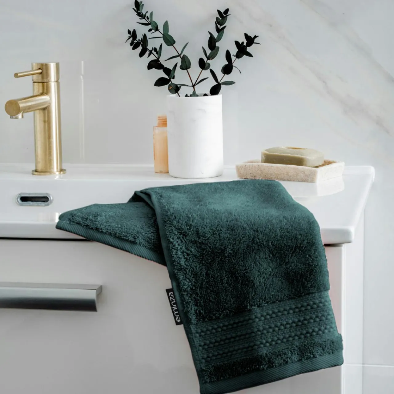 Linge De Bain|Serviette De Bain|EMINZA Serviette de bain coton bio (30 x 50 cm) Méline Vert émeraude