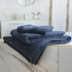 Linge De Bain|Serviette De Bain|EMINZA Serviette de bain coton bio (50 x 90 cm) Méline Bleu nuit