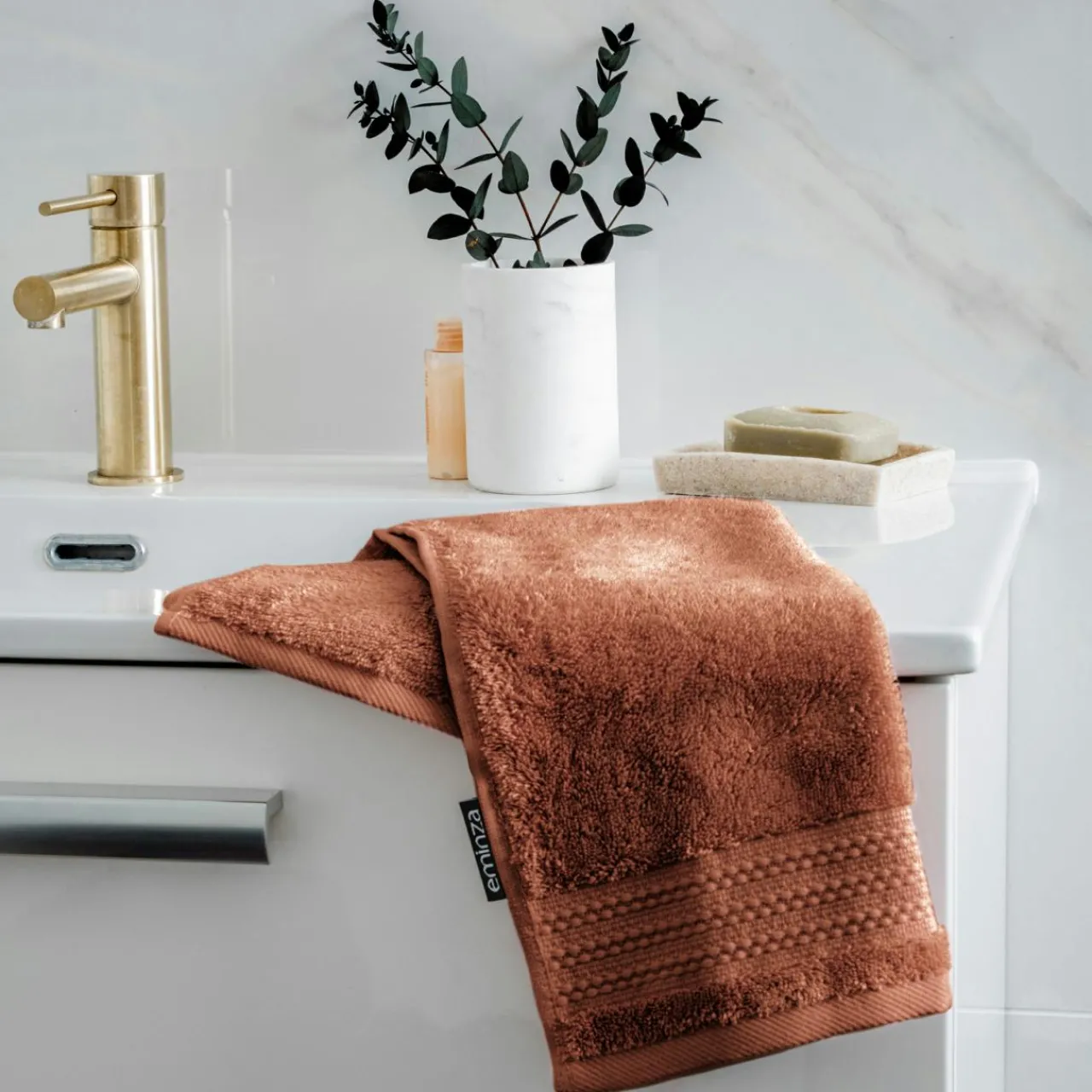 Linge De Bain|Serviette De Bain|EMINZA Serviette de bain coton bio (30 x 50 cm) Méline Terracotta