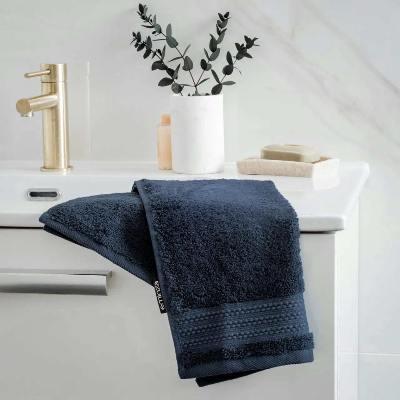 Linge De Bain|Serviette De Bain|EMINZA Serviette de bain coton bio (30 x 50 cm) Méline Bleu nuit