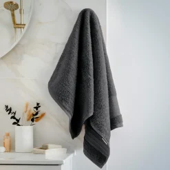 Linge De Bain|Serviette De Bain|EMINZA Serviette de bain coton bio (50 x 90 cm) Méline Gris orage Gris foncé