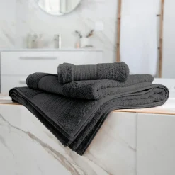 Linge De Bain|Serviette De Bain|EMINZA Serviette de bain coton bio (50 x 90 cm) Méline Gris orage Gris foncé