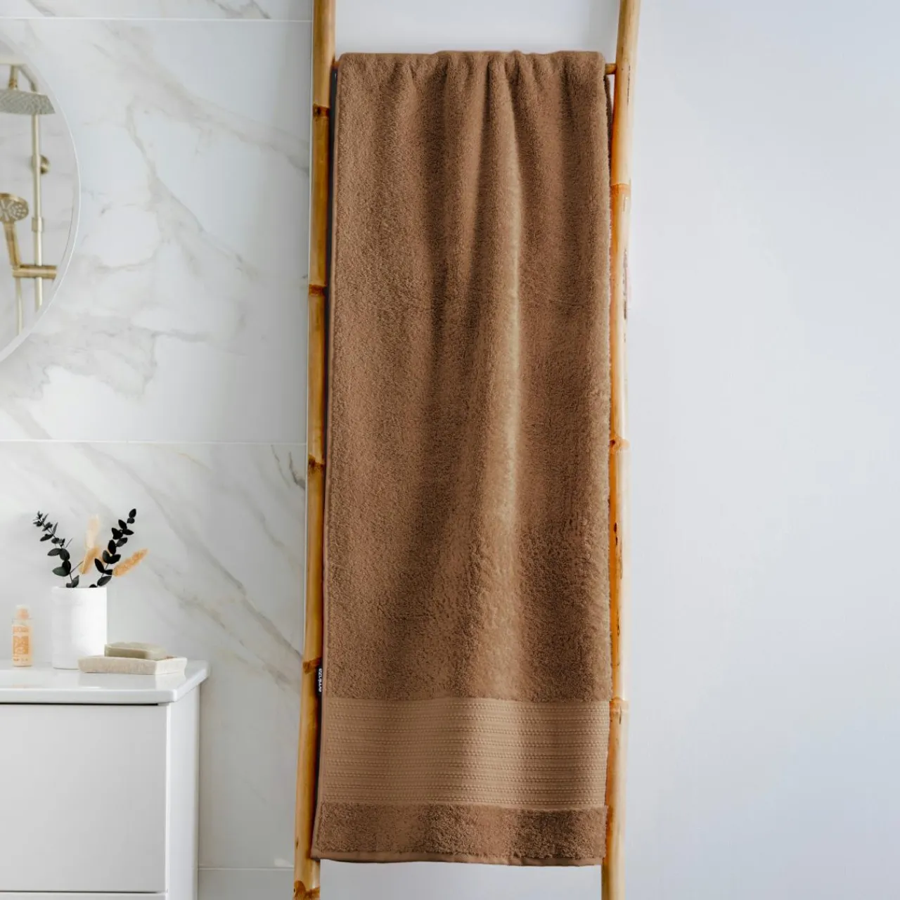 Linge De Bain|Serviette De Bain|EMINZA Serviette de bain coton bio (90 x 150 cm) Méline Camel