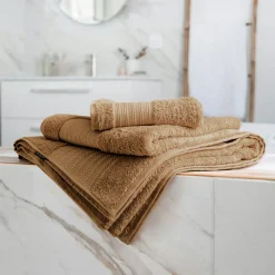 Linge De Bain|Serviette De Bain|EMINZA Serviette de bain coton bio (90 x 150 cm) Méline Camel
