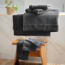 Linge De Bain|Serviette De Bain|EMINZA Serviette de bain coton bio (70 x 130 cm) Méline Gris orage Gris foncé
