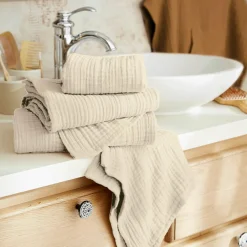 Linge De Bain|Serviette De Bain|EMINZA Serviette de bain gaze de coton (70 x 130 cm) Gaïa pampa Beige