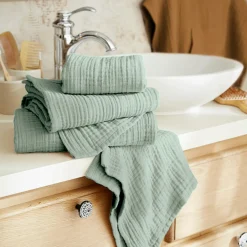 Linge De Bain|Serviette De Bain|EMINZA Serviette de bain gaze de coton (90 x 150 cm) Gaïa Vert Eucalyptus