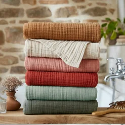 Linge De Bain|Serviette De Bain|EMINZA Serviette de bain gaze de coton (70 x 130 cm) Gaïa Vert Eucalyptus