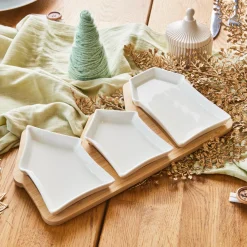 Vaisselle De Noël|KAEMINGK Set à tapas 3 assiettes (17 x 33 cm) Maisonnettes hes Blanc