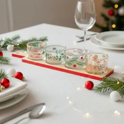 Vaisselle De Noël|KOOPMAN Set à tapas 4 bols plateau bambou (8,5 x 36 cm) Christmas time Multicolore