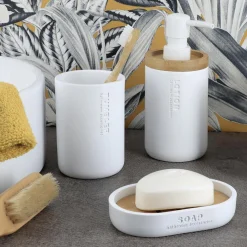 Accessoire Salle De Bain|TENDANCE Set d'accessoires salle de bain Purebamboo Blanc
