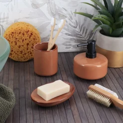 Accessoire Salle De Bain|TENDANCE Set d'accessoires salle de bain grès laqué Season color Ambre