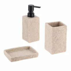 Accessoire Salle De Bain|TENDANCE Set d'accessoires salle de bain Effet Pierre Naturel Beige