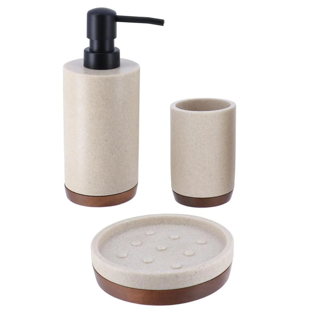 Accessoire Salle De Bain|TENDANCE Set d'accessoires salle de bain bois Acacia Naturel Beige