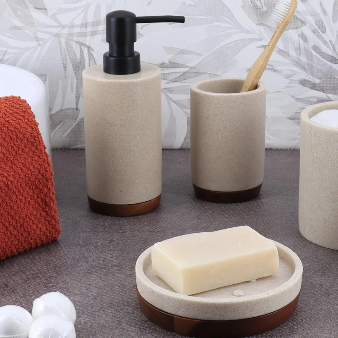 Accessoire Salle De Bain|TENDANCE Set d'accessoires salle de bain bois Acacia Naturel Beige